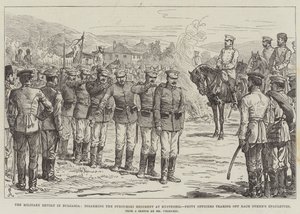 La Révolte militaire en Bulgarie, désarmant le régiment Stroumski à Kustendil, les sous-officiers se déchirant les épaulettes - Johann Nepomuk Schonberg